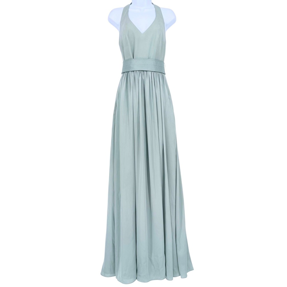 White by Vera Wang Sage Green Halter Maxi Dress Prom Formal Wedding Womens 6 NEW